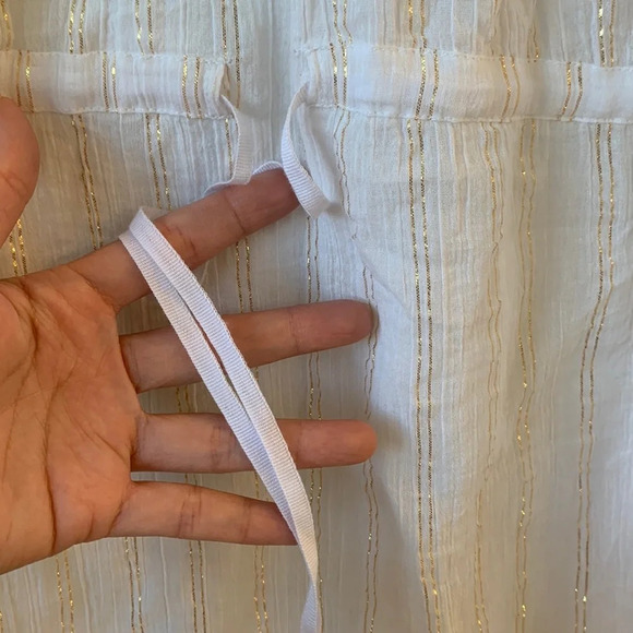 Free People Golden Metallic Goddess front button Tunic Top Ivory gold Medium - Picture 8 of 9